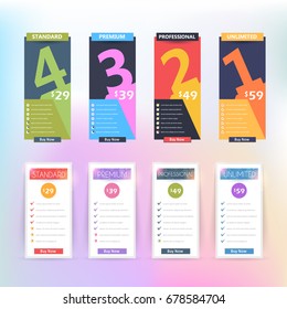 Numbered Style Multicolored Web Pricing Tables Design Set
