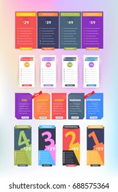 Numbered Style Multicolored Web Pricing Tables Design Big Set