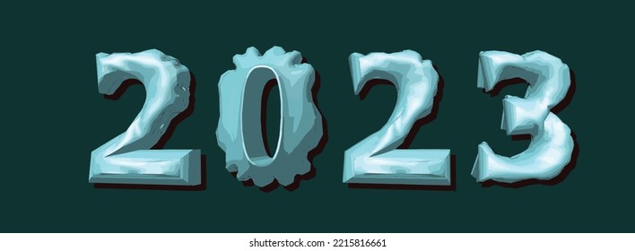 Numberic icon ; 2023, happy new year, light blue of cloth pattern clings to the Arabic numerals. Cartoon character concept on vector illustration image.