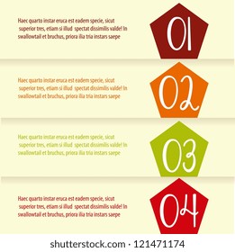 Numbering in colored pentagons brochure over beige background.
