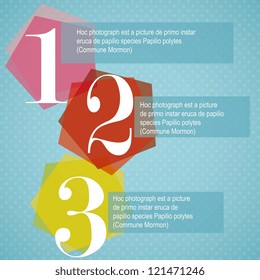 Numbering in colored pentagons brochure over vintage background.