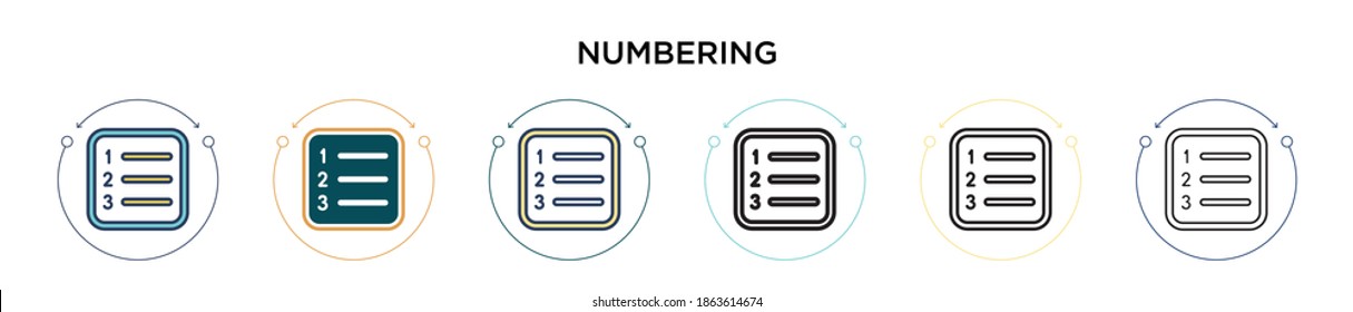 Numbering icon in filled, thin line, outline and stroke style. Vector illustration of two colored and black numbering vector icons designs can be used for mobile, ui, web
