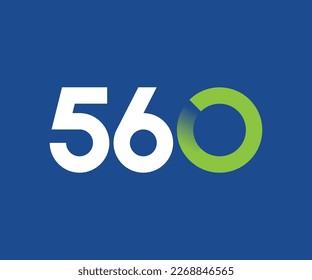 Numbering logo from 560 geometric shape with royal blue background color and green color in zero number.