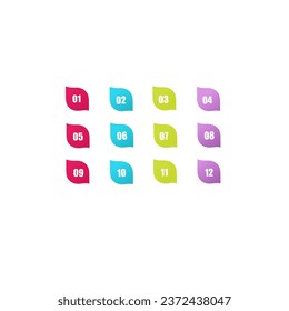 Numbering set. Serial number in bullet point gradient set. bullet point set. Marker in retro color. Pins with number 1 to 12.Modern vector illustration.