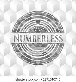 Numberless grey badge with geometric cube white background