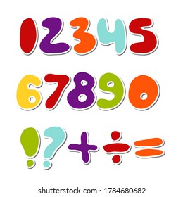 Numbers from 0 to 10. Color vector illustration in cartoon style. Math elements for school projects, children's birthday design.Isolated objects on a white background.