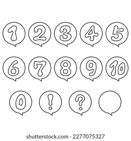 The numbers from 0 to 10, enclosed in a round balloon, and the ! mark and ? mark.