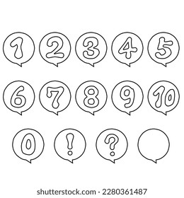 The numbers from 0 to 10, enclosed in a round balloon, and the ! mark and ? mark. The inside of the speech bubble is painted white and is not transparent.