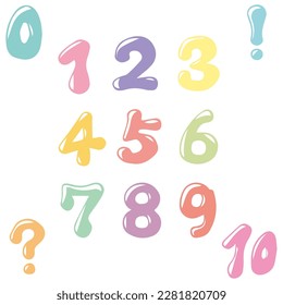 Numbers from 0 to 10 and ! mark and ? mark. I added highlights to make them stand out.