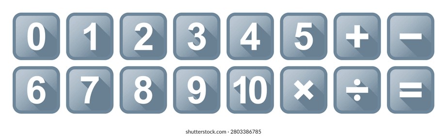 Numbers 0 to 10 math emoji button icons set. Educational accounting school digits calculator keypad, mathematics sign symbol collection. Editable vector on transparent background