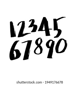 The numbers from 0 to 10 are written with a paint brush. Grunge style. Vector illustration. A hand-drawn sketch. Isolated objects on a white background.