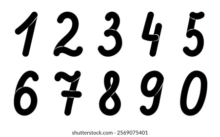 The numbers from 0 to 9 in black color. Set of simple decorative numbers