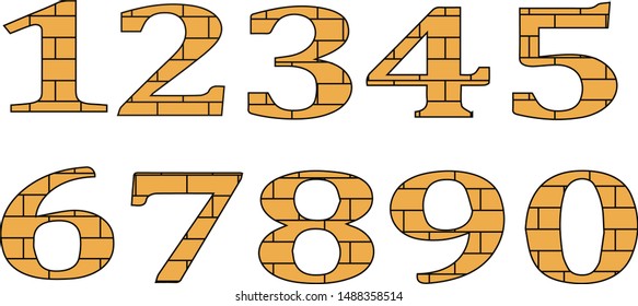 Numbers from 0 to 9. Brick pattern. Numbers set.