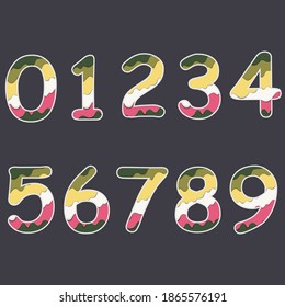 numbers from 0 to 9 with dripping paint fill