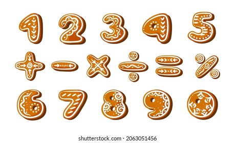 Numbers from 0 to 9 in the form of Christmas gingerbread, painted with white glaze.