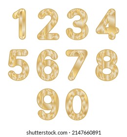 Numbers from 0 to 9. Gold, verge texture. Addition for "Christmas and New Year. Postcard template".