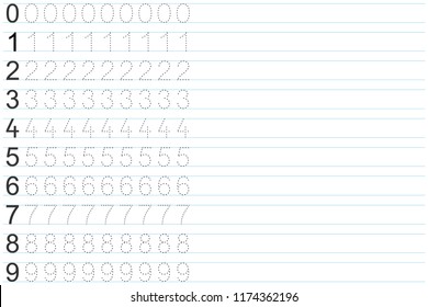 numbers 0 9 handwriting tracing practice stock vector royalty free 1174362196 shutterstock
