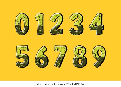 Numbers from 0 to 9, number sequence with cracked paint effect.