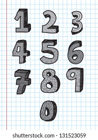 Numbers from 0 to 9 over paper background vector illustration
