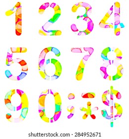Numbers 0 to 9 Painted Stencils watercolor. 