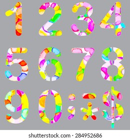 Numbers 0 to 9 Painted Stencils watercolor. 