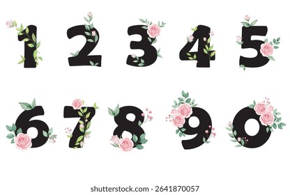 Numbers 0 to 9 rose design illustration
