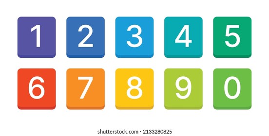 Numbers 0 to 9 sign vector illustration. Modern colorful numbers button set.