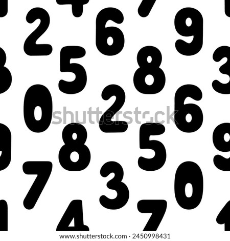 Numbers from 0 to 9. Silhouette. Square endless vector pattern. Seamless pattern of Arabic numeric symbols. Learning to count. Isolated colorless background. Idea for web design.