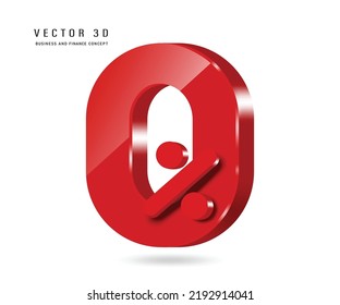 Numbers 0% dark red 3D glitter floating on a white background,vector for advertising promotion design about 0% interest or fee reduction,vector  isolated for business and financial concept design