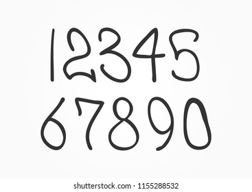 Numbers 0,1, 2, 3, 4, 5, 6, 7, 8, 9 drawn by hand. Doodle, sketch, scribble. Set of black elements. Simple vector illustration.