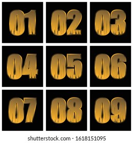 Numbers 01,02,03,04,05,06,07,08,09 letters. Numbers logo icons set. Vector illustration