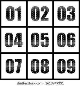 Numbers 01,02,03,04,05,06,07,08,09 letters. Numbers logo icons set. Vector illustration