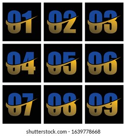 Numbers 01,02,03,04,05,06,07,08,09 letters. Numbers logo icons set. Vector illustration