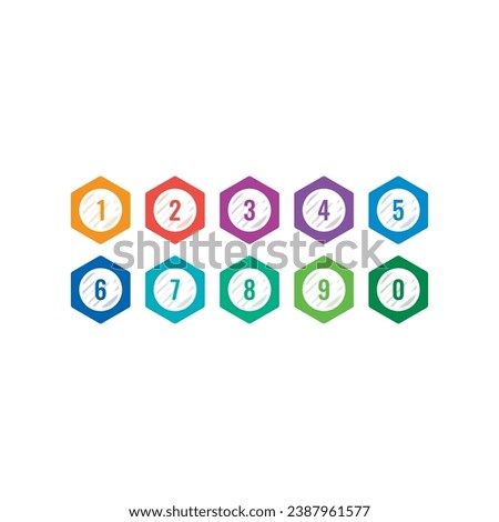 numbers 0-9 in colored hexagons. 0-9 numbers concept. 0-9 numbers for school, work, education