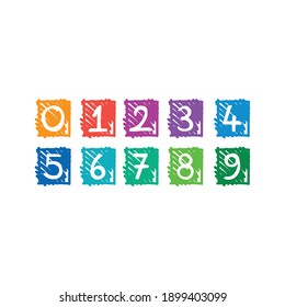 numbers 0-9 in scribble squares. hand drawn 0-9 numbers