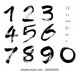 Numbers 0-9 written with a brush on a white background