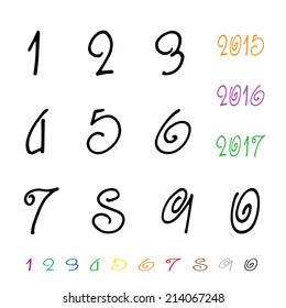 Numbers 0-9 written with a brush on a white background