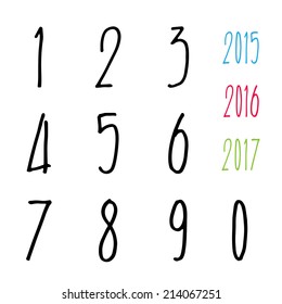 Numbers 0-9 written with a brush on a white background