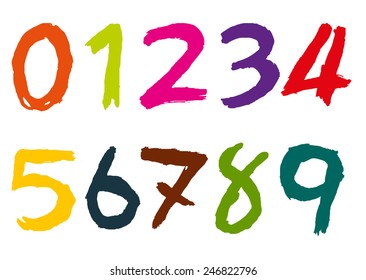 Numbers 0-9 written with a brush on a white background