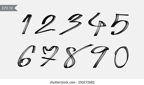 Numbers 0-9 written with a brush on a white background