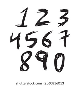 Numbers 0-9 written with a brush on a white background. mathematical number in hand-drawn style. pen pencil ink hand drawn arabic numbers