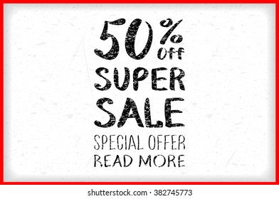 Numbers 0-9 written with a brush on a wood background lettering. Super Sale. Big sale. Sale tag. Sale poster. Sale vector. Super Sale and special offer. 50% off. Vector illustration. art