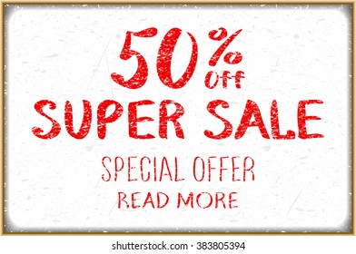 Numbers 0-9 written with a brush on a wood background lettering. Super Sale. Big sale. Sale tag. Sale poster. Sale vector. Super Sale and special offer. 50% off. Vector illustration. art