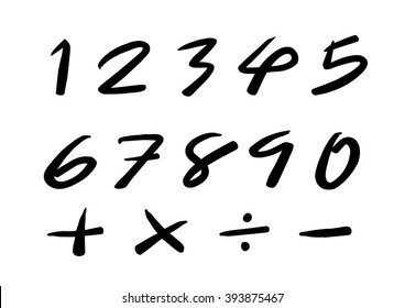 Numbers 0-9 written with a brush on a white background