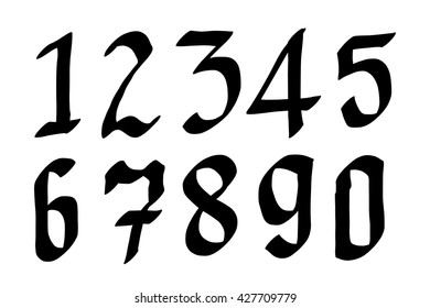 Numbers 0-9 written with a brush on a white background