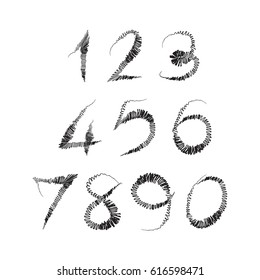 Numbers 0-9 written with a brush on a white background