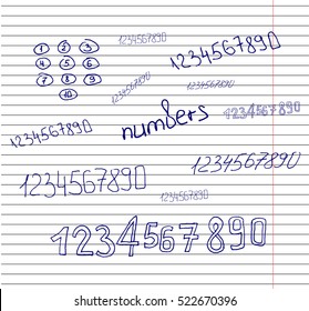 Numbers 0-9.hand drawn.Vector illustration.