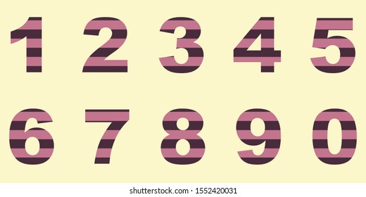 Numbers from 1 to 0 with striped design
