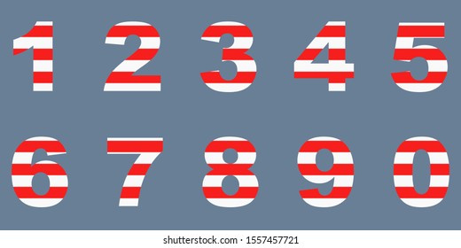 Numbers from 1 to 0 with stripes design