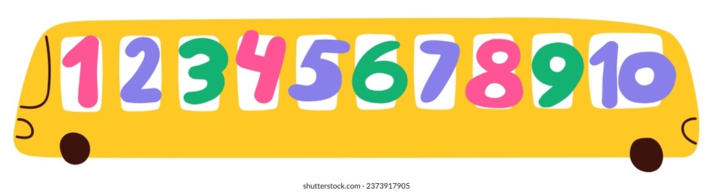 Numbers 1 - 10. Cute kids bus. Learning to count for children. Vector graphic design. Illustration.